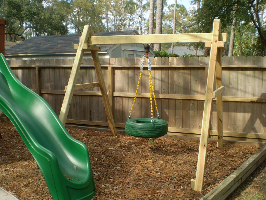 This 360 degree tire swing assembly adds another play event to the backyard play area.